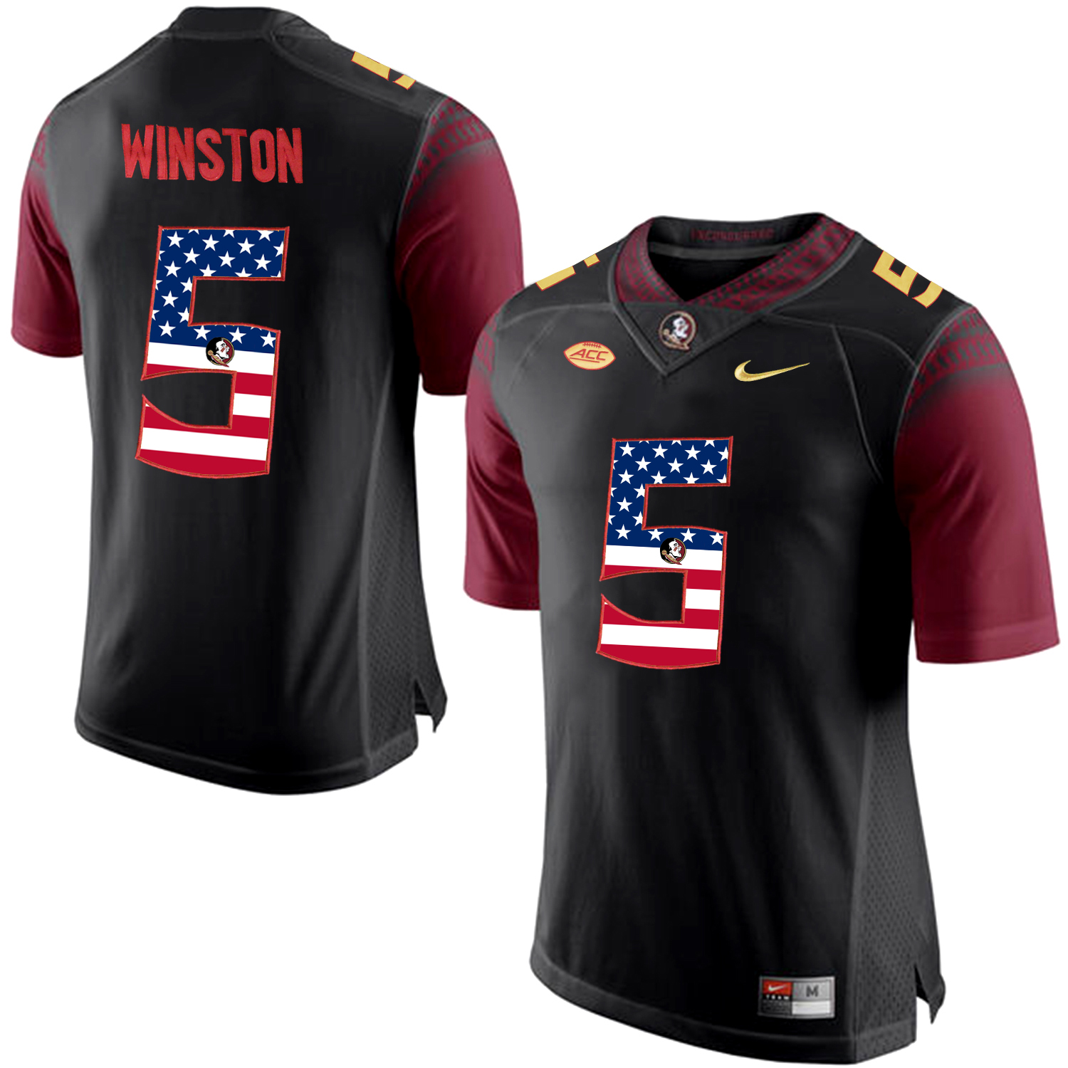 US Flag Fashion Men Florida State Seminoles Jameis Winston #5 College Football Limited Jersey  Black->->NCAA Jersey